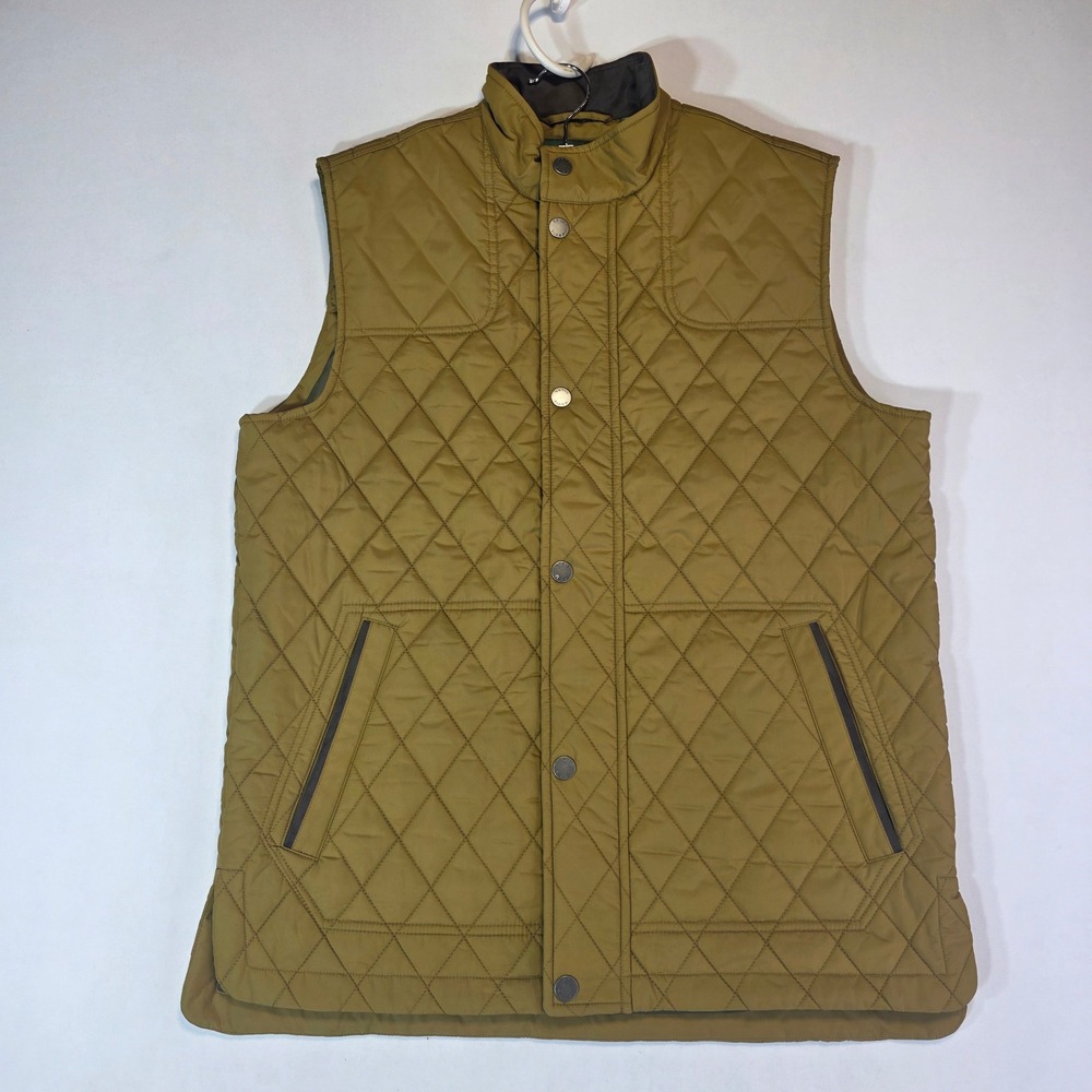NWT Orvis Route 7 Quilted Vest Mens Medium Dark Khaki Mustard Recycled Yarn